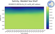 Time series of Weddell Sea Shelf Salinity vs depth